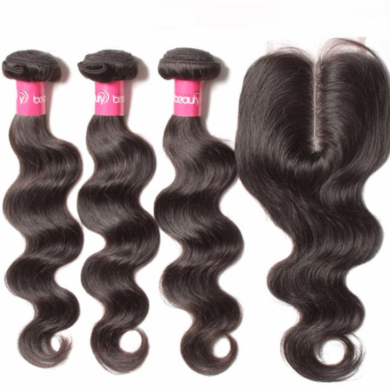 Preciousluxuryhair Hair Peruvian Virgin Hair Body Wave 3 Bundles With 4*4 Free/Middle/3 Part Lace Closure