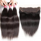 Preciousluxuryhair Hair Peruvian Straight Hair 3 Bundles with 13*4 Frontal Closure, Virgin Human Hair