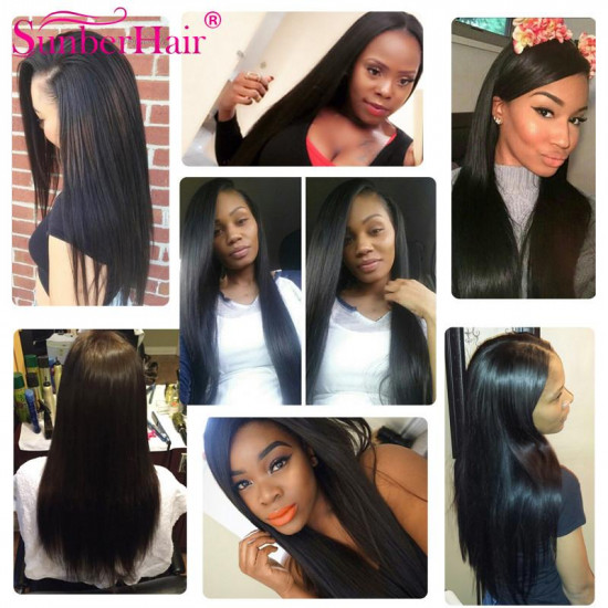 Preciousluxuryhair Hair Peruvian Straight Hair 3 Bundles with 13*4 Frontal Closure, Virgin Human Hair