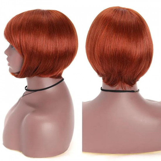 Preciousluxuryhair Pixie Cut Bob Wig Silky Straight Free Part Machine Made Classic Wig 150% Density Copper Red and Natural Black Color