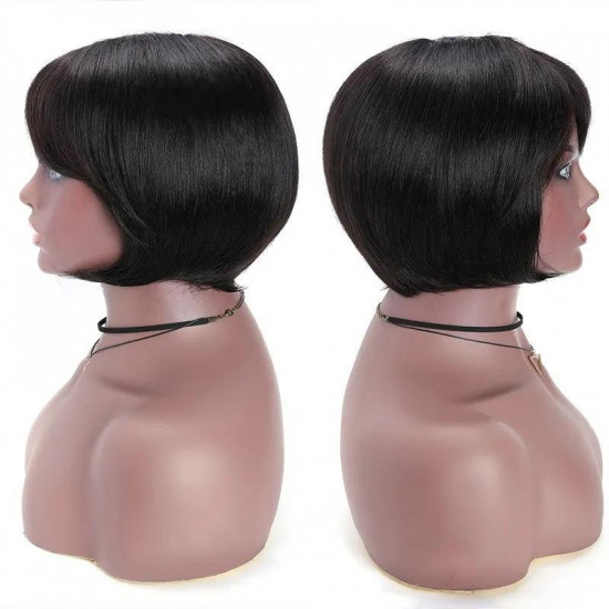 Preciousluxuryhair Pixie Cut Bob Wig Silky Straight Free Part Machine Made Classic Wig 150% Density Copper Red and Natural Black Color