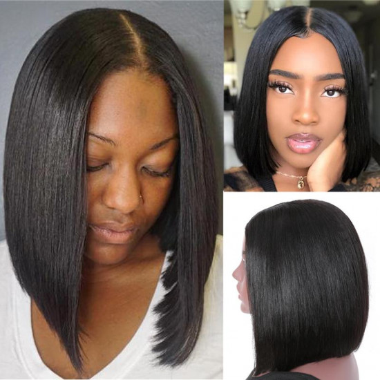 Preciousluxuryhair U Part Bob Wig 150% Density Short Straight 2x4 Size U Part Natural Hair Wig For Black Women Pre Plucked With Baby Hair