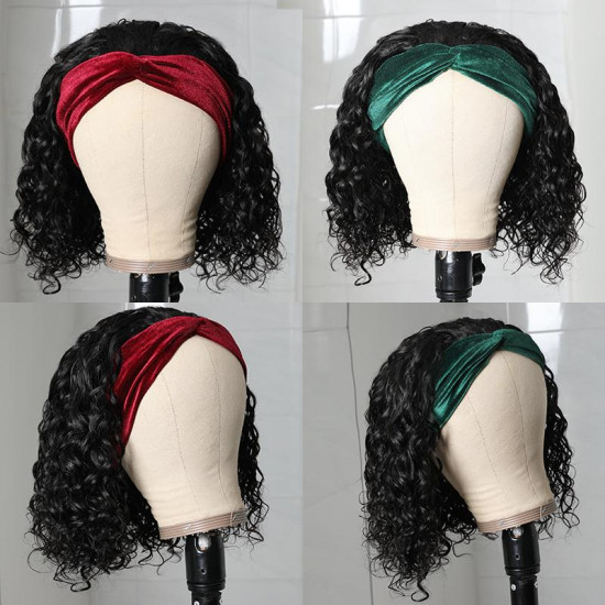 Preciousluxuryhair Short BOB Headband Wigs Water Wave Best Human Hair Wigs Glueless Scarf Wigs