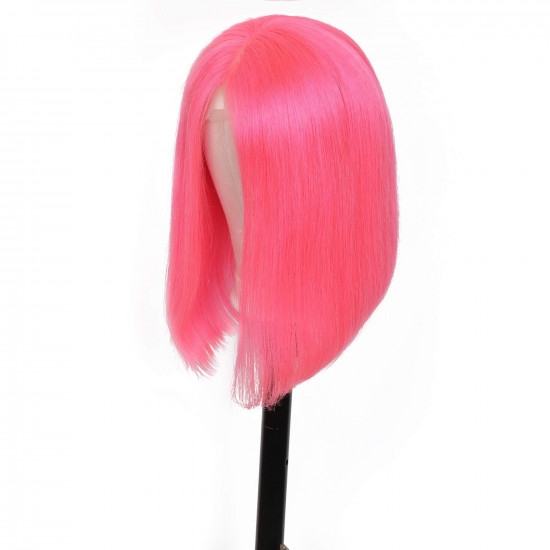 Preciousluxuryhair Short Pink Bob Wig 13*4 Lace Front Remy Human Hair Wig Baby Hair