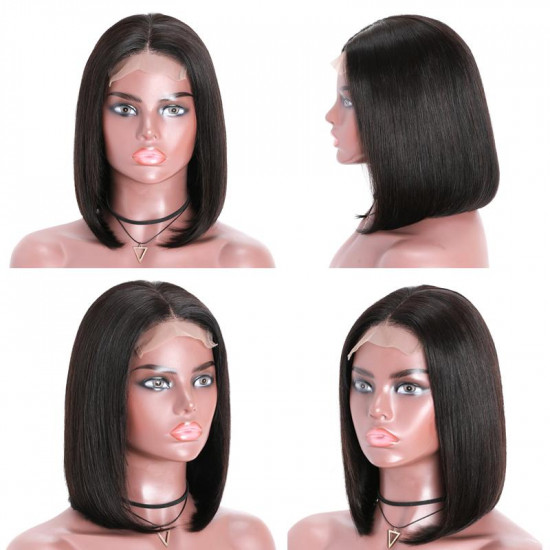 Preciousluxuryhair Short Straight Bob Wigs 4x4 Lace Closure Front Wigs Pre-Plucked Virgin Human Hair Wigs 150% Density