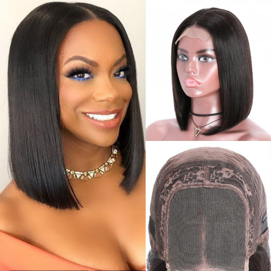 Preciousluxuryhair Short Straight Bob Wigs 4x4 Lace Closure Front Wigs Pre-Plucked Virgin Human Hair Wigs 150% Density