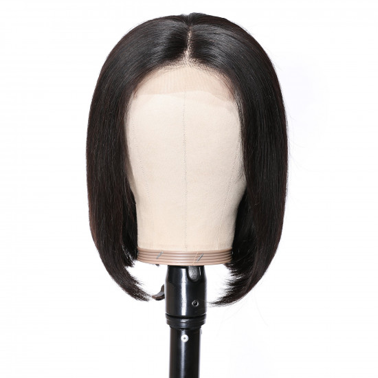 Preciousluxuryhair Short Straight Bob Wigs 4x4 Lace Closure Front Wigs Pre-Plucked Virgin Human Hair Wigs 150% Density