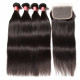 Preciousluxuryhair Hair Straight Hair 4 Bundles With 4*4 Transparent Lace Closure, 100% Human Virgin Hair Bundles