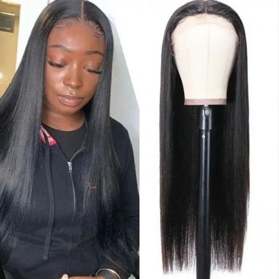 Preciousluxuryhair Straight Lace Front Human Hair Wigs Unprocessed Hand Tied Middle Part Lace Part Wig 150% Density