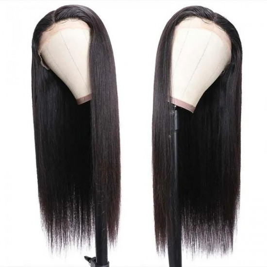 Preciousluxuryhair Straight Lace Front Human Hair Wigs Unprocessed Hand Tied Middle Part Lace Part Wig 150% Density