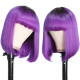 Preciousluxuryhair T1B/Purple Ombre Bob Wig with Dark Roots Short Straight Human hair with Bangs Machine Made Human Hair Wig