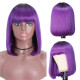 Preciousluxuryhair T1B/Purple Ombre Bob Wig with Dark Roots Short Straight Human hair with Bangs Machine Made Human Hair Wig