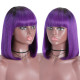 Preciousluxuryhair T1B/Purple Ombre Bob Wig with Dark Roots Short Straight Human hair with Bangs Machine Made Human Hair Wig