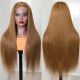 Preciousluxuryhair Trendiest Highlight Ginger Brown 8# Color Long Straight Hand Tied Lace Part Wig Virgin Human Hair Wigs