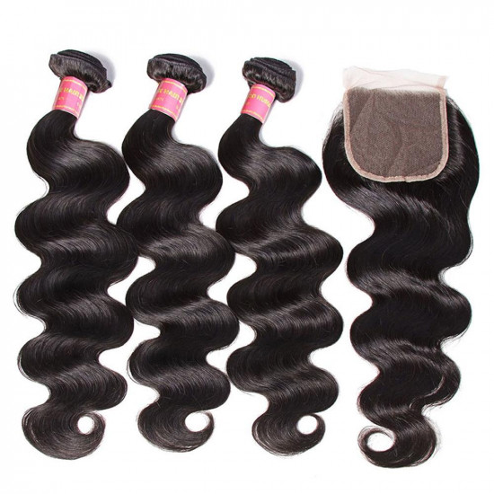 Preciousluxuryhair Hair Brazilian Body Wave 3 Bundles With Closure, Deals on Bundles of Brazilian Virgin Hair Weave