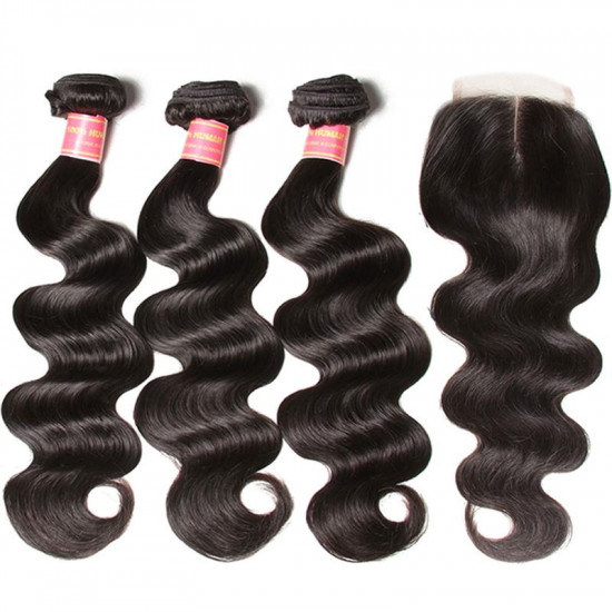 Preciousluxuryhair Hair Brazilian Body Wave 3 Bundles With Closure, Deals on Bundles of Brazilian Virgin Hair Weave