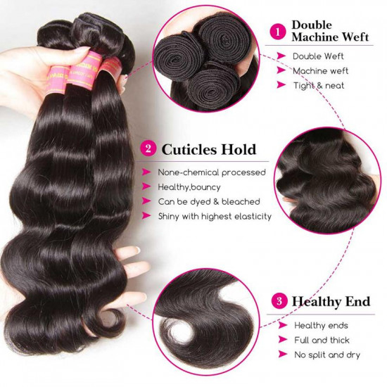 Preciousluxuryhair Hair Brazilian Body Wave 3 Bundles With Closure, Deals on Bundles of Brazilian Virgin Hair Weave