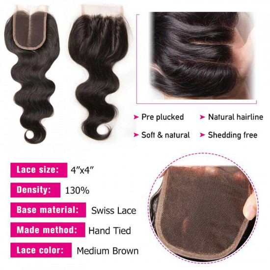 Preciousluxuryhair Hair Brazilian Body Wave 3 Bundles With Closure, Deals on Bundles of Brazilian Virgin Hair Weave