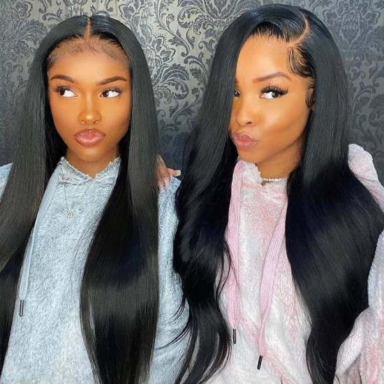 Preciousluxuryhair Upgrade Three Part Lace Wigs Natural Hairline Hand-Tied Double U Shape Long Straight Human Hair Wigs