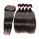 Preciousluxuryhair Hair Brazilian Straight Hair 4 Bundles With Lace Closure, 100% Unprocessed Human Weaves