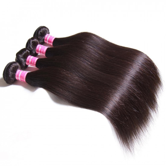 Preciousluxuryhair Hair Brazilian Straight Hair 4 Bundles With Lace Closure, 100% Unprocessed Human Weaves