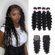 Preciousluxuryhair Virgin Hair Loose Deep Wave 4 Bundles with 4*4 Lace Closure, Human Virgin Hair Extensions