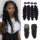 Preciousluxuryhair Virgin Hair Loose Deep Wave 4 Bundles with 4*4 Lace Closure, Human Virgin Hair Extensions