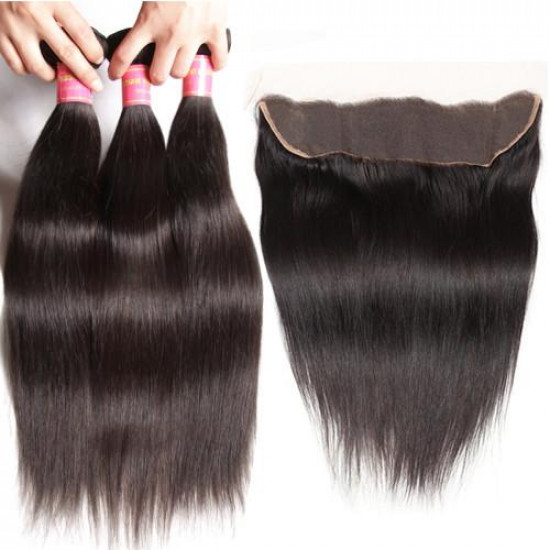 Malaysian Hair Straight Hair 3 Bundles with 13*4 Ear to Ear Lace Frontal