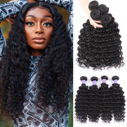 Preciousluxuryhair Hair New Remy Human Hair Peruvian Deep Wave Weaves 4 Bundles 100% Human Hair Bundle Deals